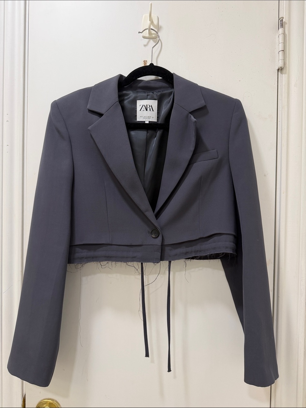ZARA Cropped Single-Button Blazer in Charcoal